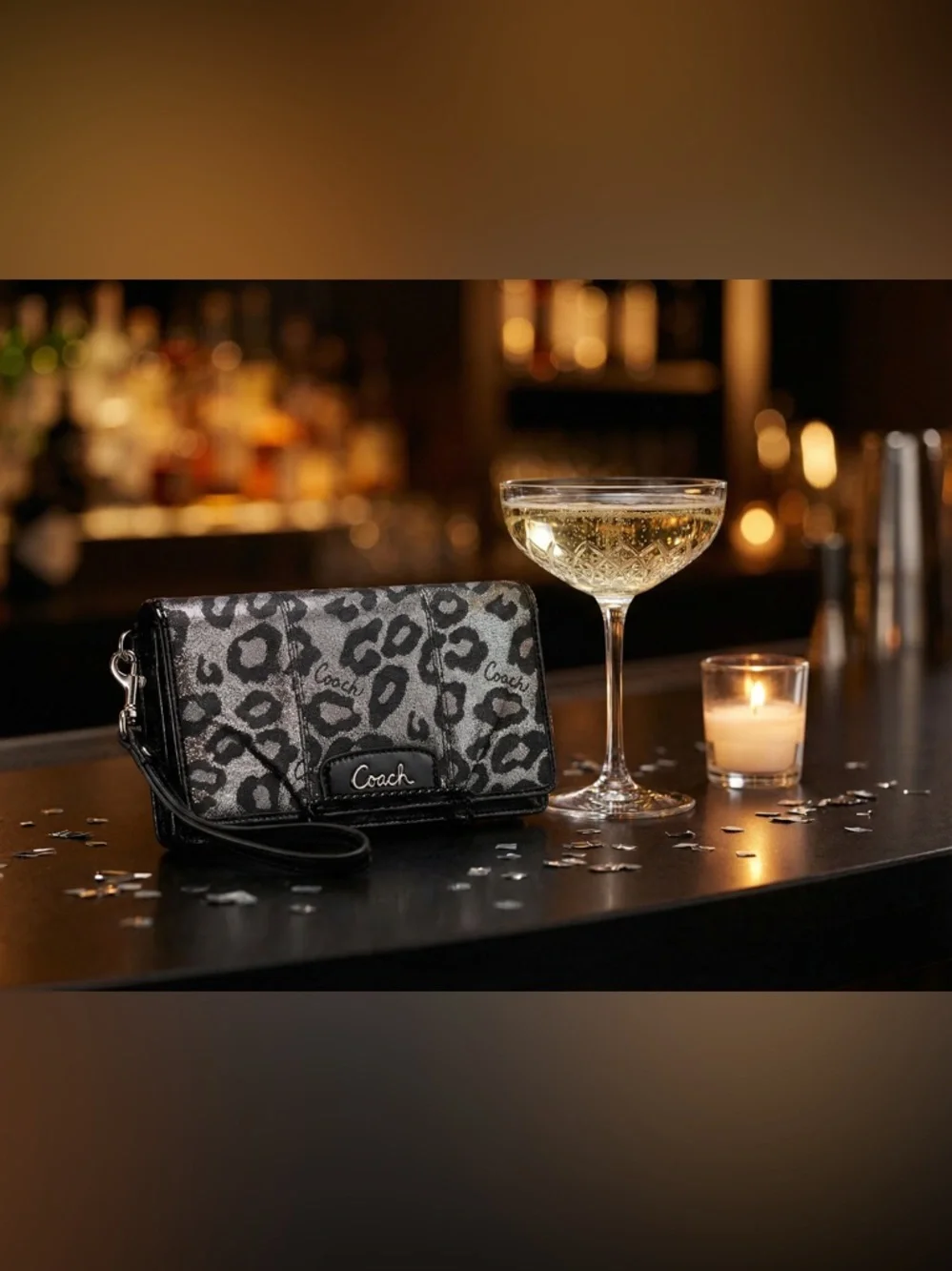 Coach Leopard Print Wristlet Wallet | Signature Canvas & Patent Leather Trim - Picture 4 of 15